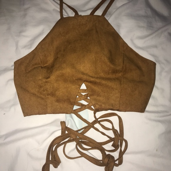 Tie around suede crop top - Picture 3 of 4